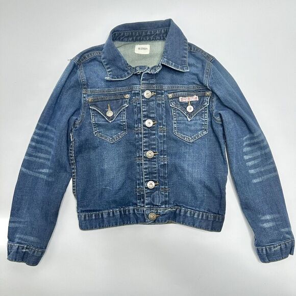 Hudson Girls Jean Jacket Blue Distressed Medium Wash Stretch Collared Pockets M - Picture 1 of 10